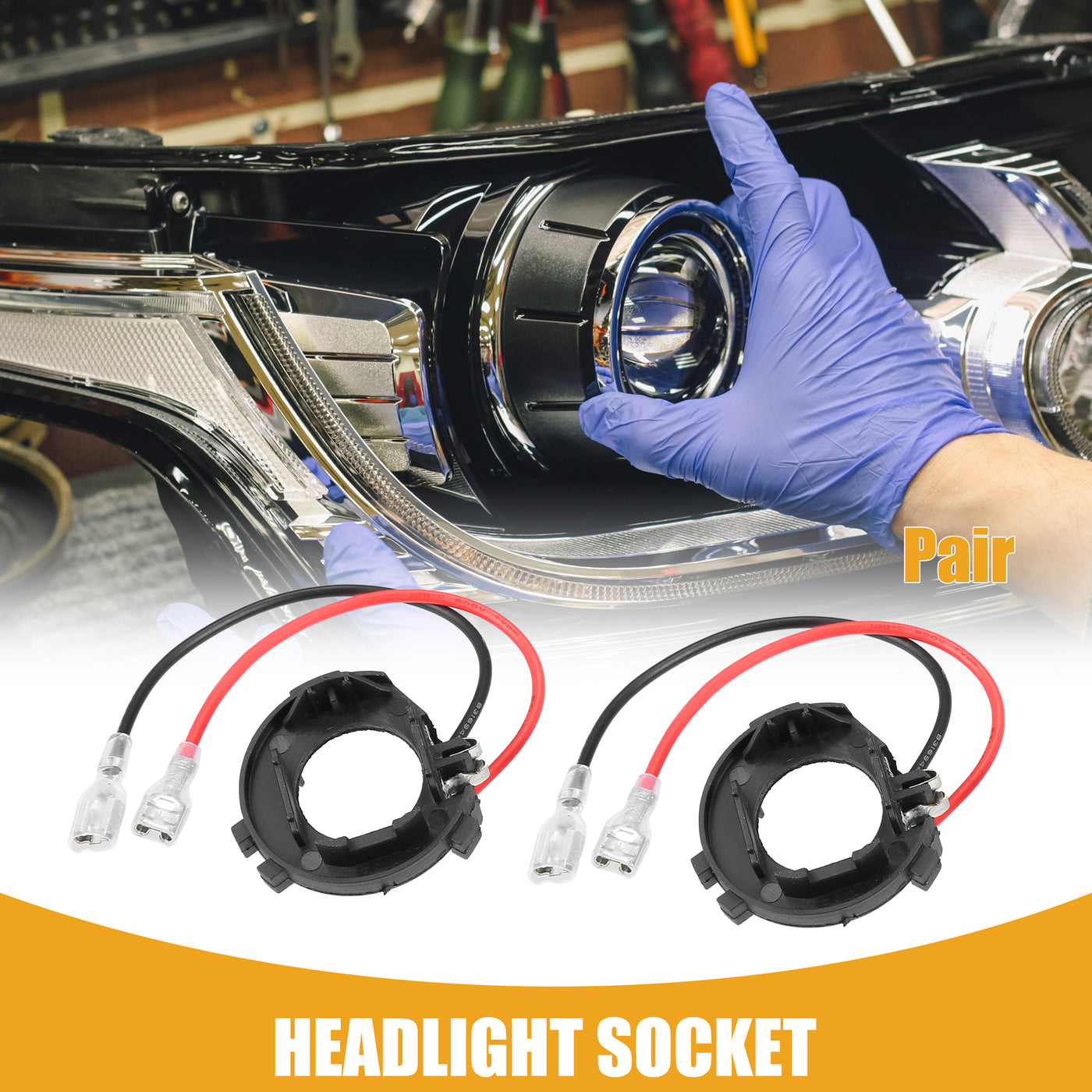 Partuto Automotive LED Headlight Bulb Retainer Adapter Holder Socket - Car Headlight Socket - for Volkswagen Plastic Black - 1 Pair
