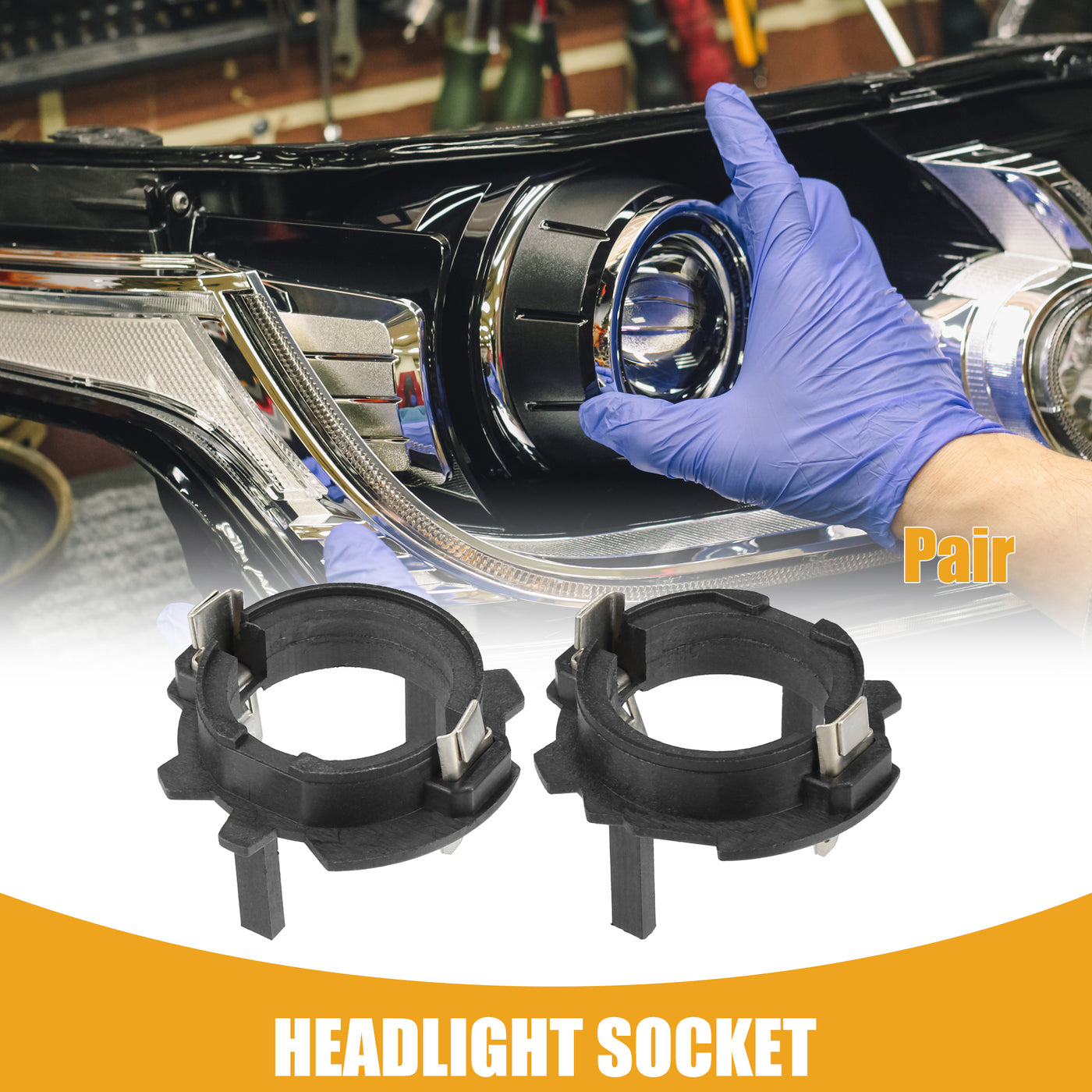 Partuto Automotive LED Headlight Bulb Retainer Adapter Holder Socket - Car Headlight Socket - for Volkswagen Metal Black - 1 Pair