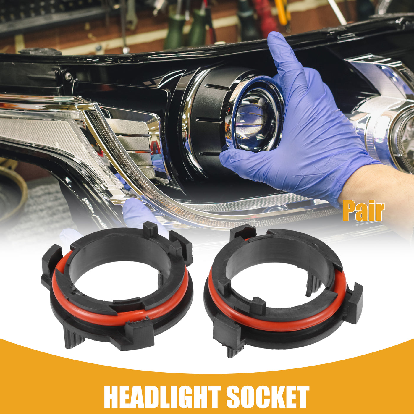 Partuto Automotive LED Headlight Bulb Retainer Adapter Holder Socket - Car Headlight Socket - for Honda Plastic Black - 1 Pair