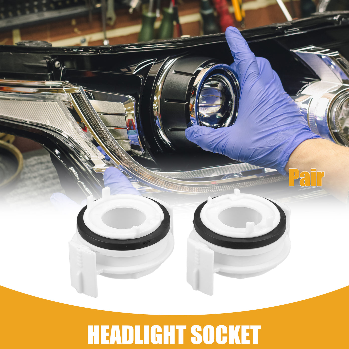 Partuto Automotive LED Headlight Bulb Retainer Adapter Holder Socket - Car Headlight Socket - for BMW E46 Plastic Black - 1 Pair