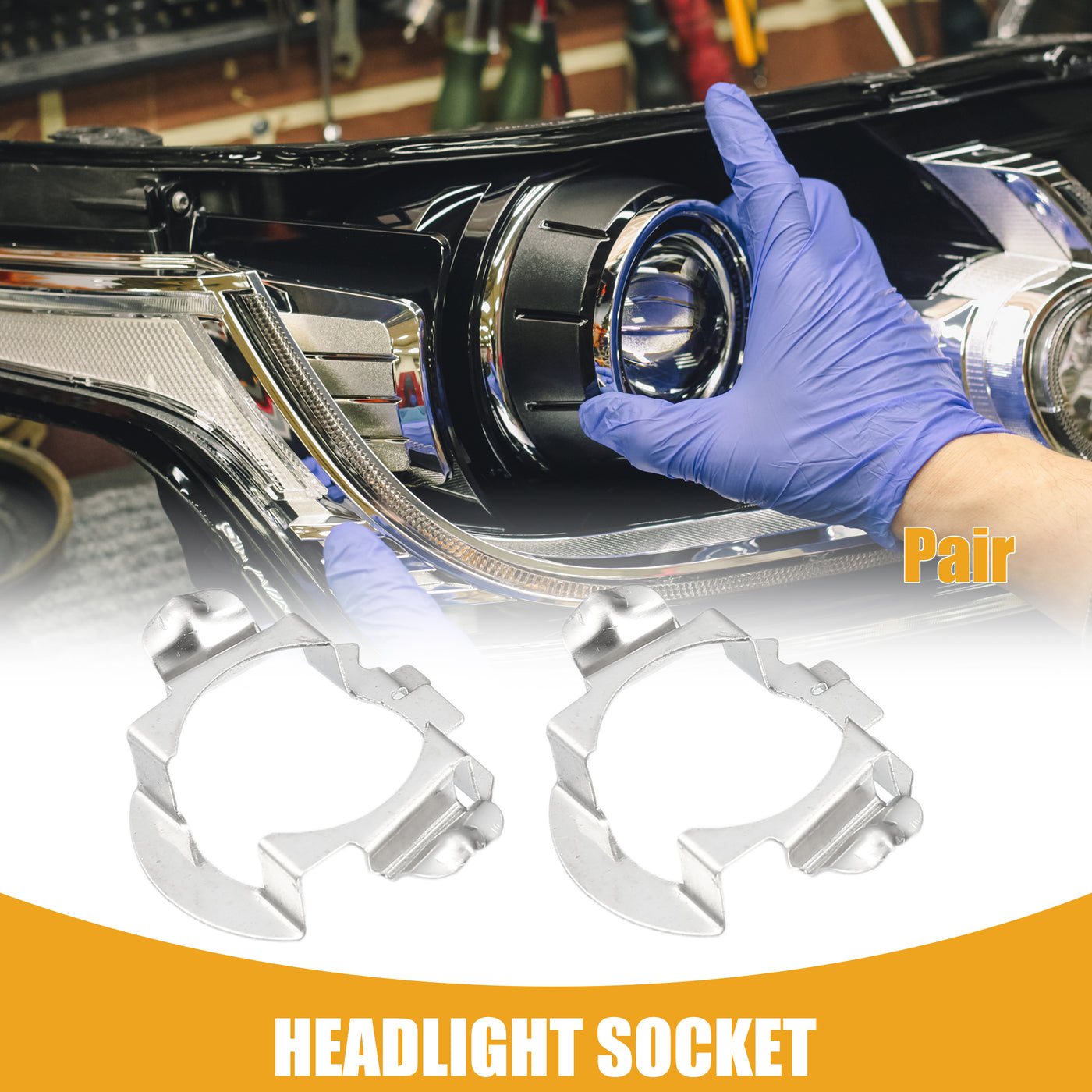 Partuto Automotive LED Headlight Bulb Retainer Adapter Holder Socket - Car Headlight Socket - for Mercedes-Benz H7 Plastic Black - 1 Pair