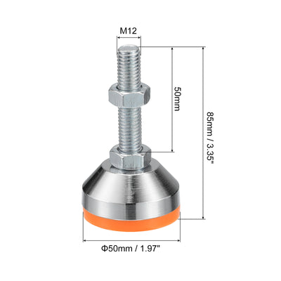 Harfington Uxcell Leveling Feet, 2Pcs M12x50x50mm - Carbon Steel Non-Skid Anti-shock Adjustable Table Feet, Leveling Screw Leg for Furniture Workshops Equipment