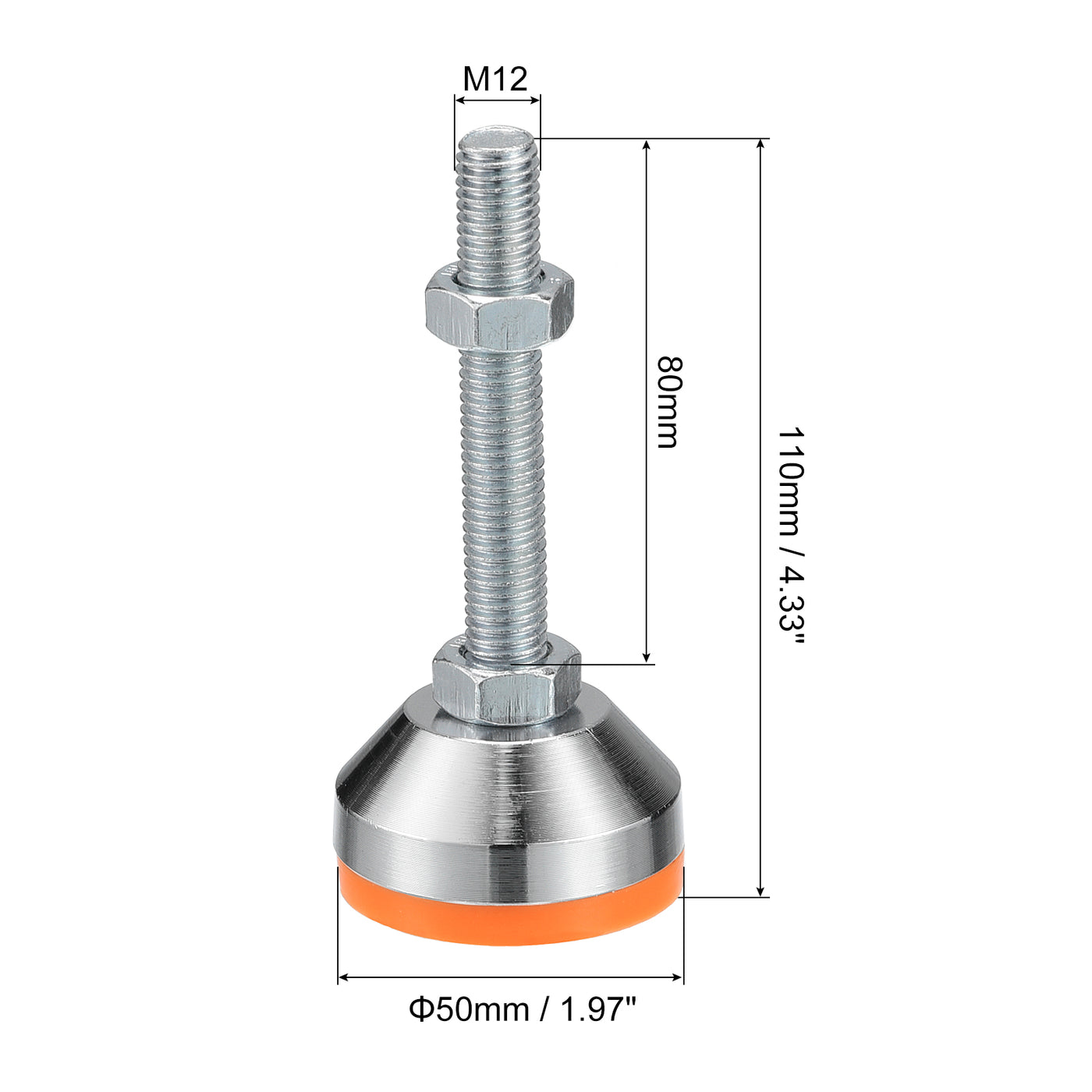 uxcell Uxcell Leveling Feet, 2Pcs M12x80x50mm - Carbon Steel Non-Skid Anti-shock Adjustable Table Feet, Leveling Screw Leg for Furniture Workshops Equipment