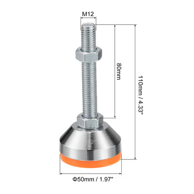 Harfington Uxcell Leveling Feet, 2Pcs M12x80x50mm - Carbon Steel Non-Skid Anti-shock Adjustable Table Feet, Leveling Screw Leg for Furniture Workshops Equipment