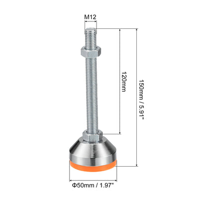 Harfington Uxcell Leveling Feet, 2Pcs M12x120x50mm - Carbon Steel Non-Skid Anti-shock Adjustable Table Feet, Leveling Screw Leg for Furniture Workshops Equipment