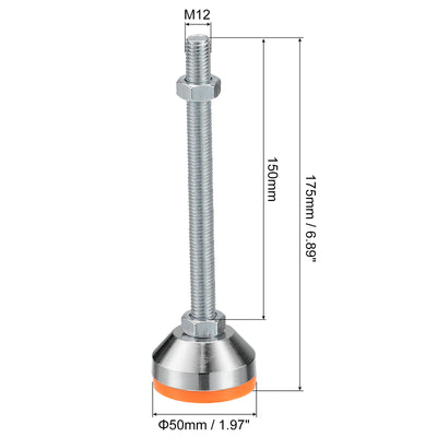 Harfington Uxcell Leveling Feet, 2Pcs M12x150x50mm - Carbon Steel Non-Skid Anti-shock Adjustable Table Feet, Leveling Screw Leg for Furniture Workshops Equipment