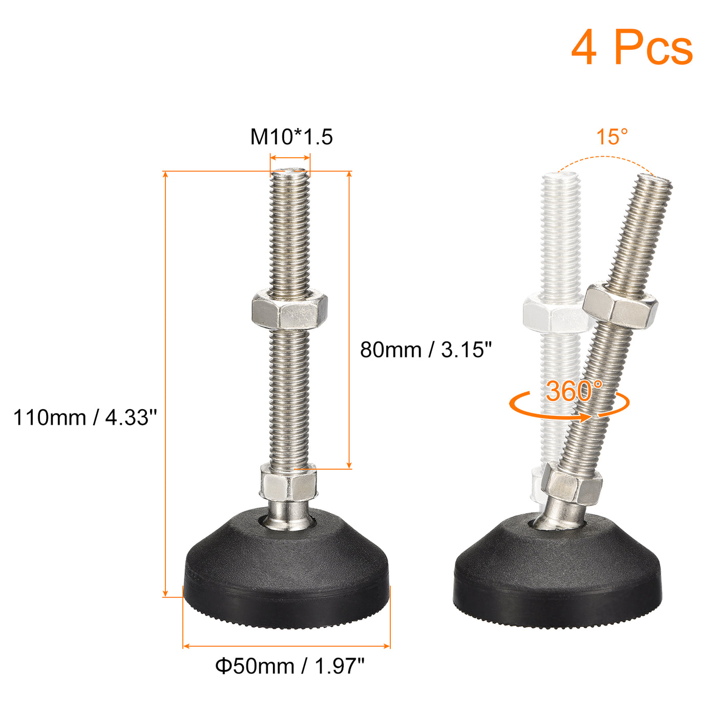 uxcell Uxcell Furniture Levelers, 4Pcs M10x80x50mm Nylon Universal Leveling Feet, Adjustable Swivel Table Feet for Furniture Workshop Machines Machinery Equipment