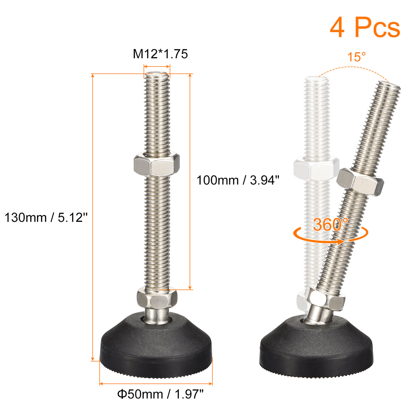 uxcell Uxcell Furniture Levelers, 4Pcs M12x100x50mm Nylon Universal Leveling Feet, Adjustable Swivel Table Feet for Furniture Workshop Machines Machinery Equipment