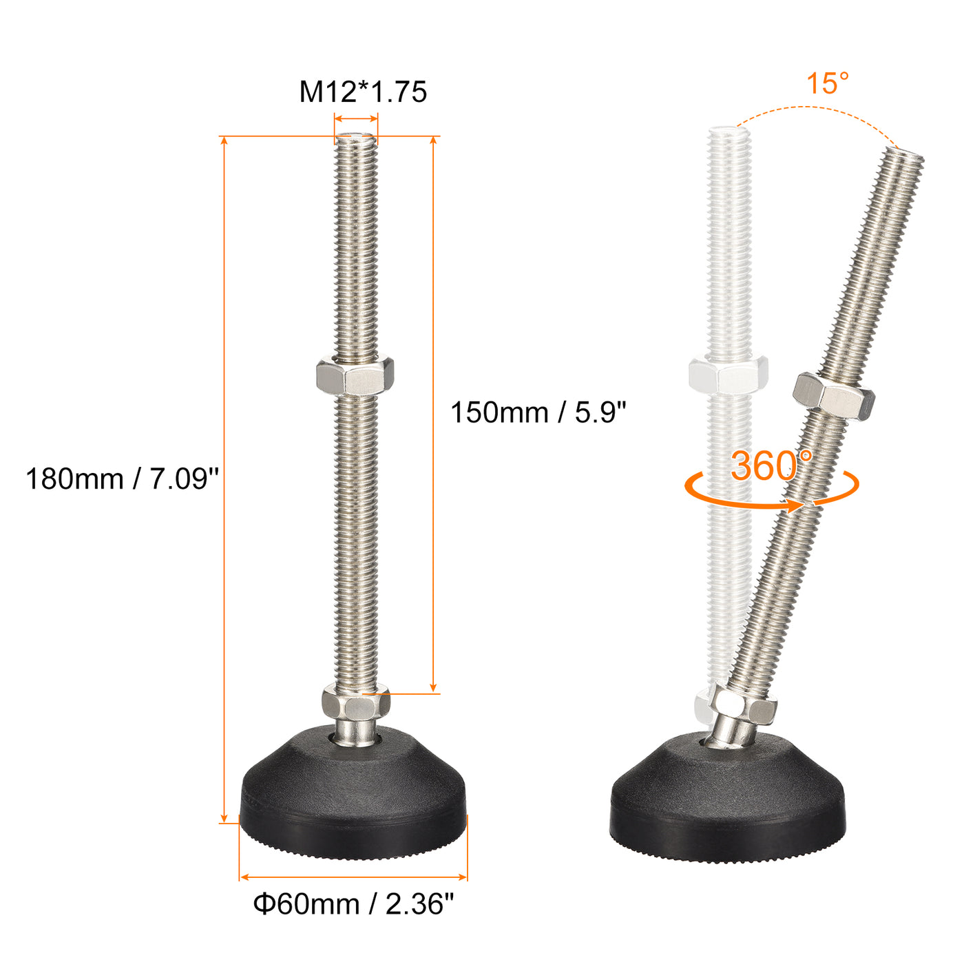 uxcell Uxcell Furniture Levelers, 1Pcs M12x150x60mm Nylon Universal Leveling Feet, Adjustable Swivel Table Feet for Furniture Workshop Machines Machinery Equipment