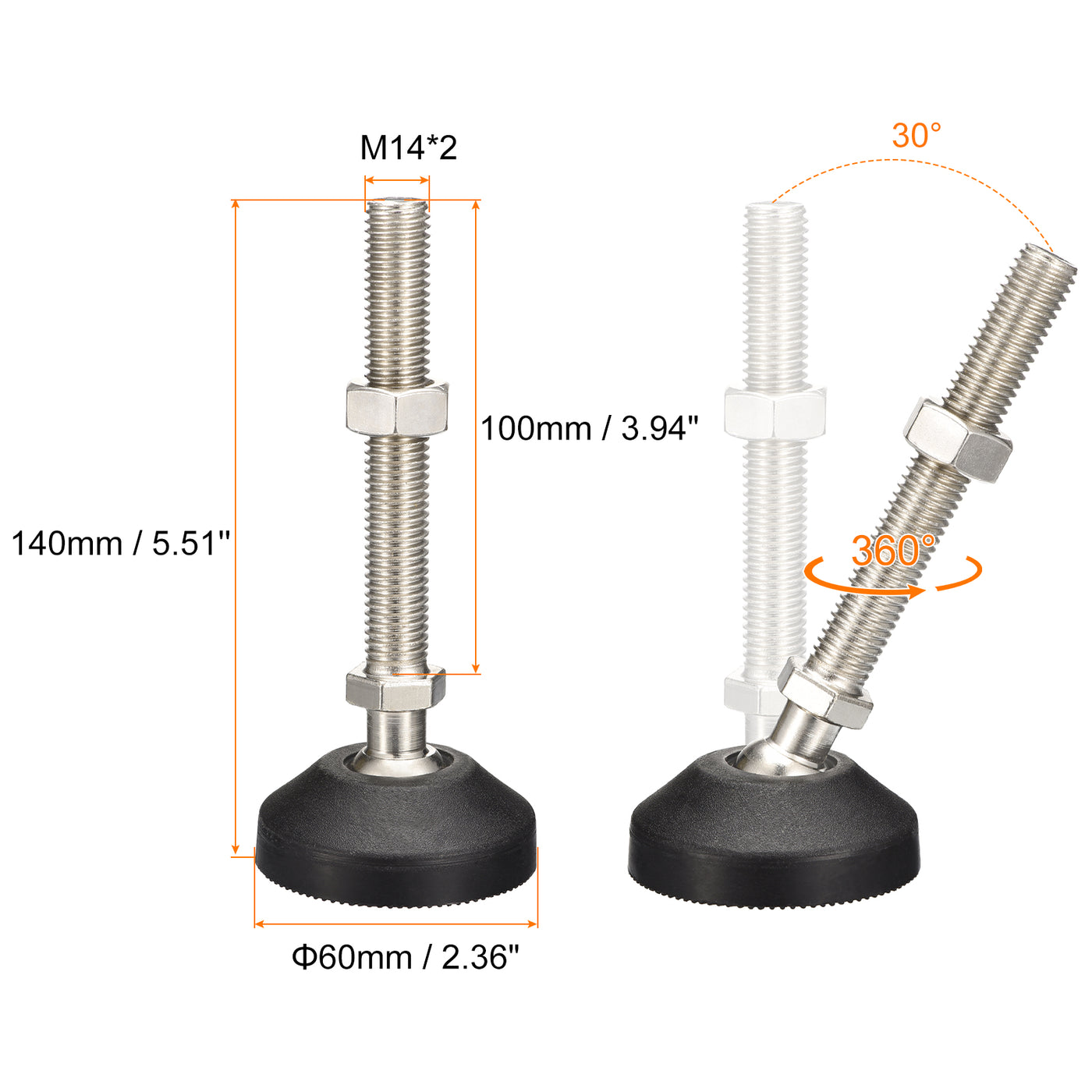 uxcell Uxcell Furniture Levelers, 1Pcs M14x100x60mm Nylon Universal Leveling Feet, Adjustable Swivel Table Feet for Furniture Workshop Machines Machinery Equipment
