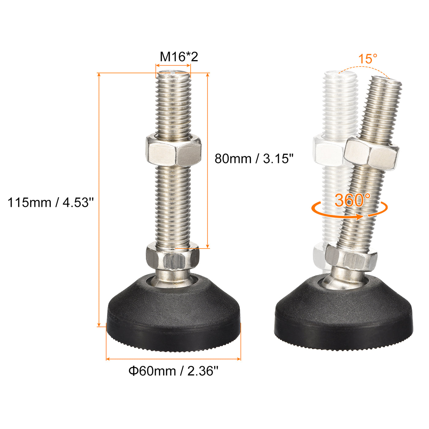 uxcell Uxcell Furniture Levelers, 1Pcs M16x80x60mm Nylon Universal Leveling Feet, Adjustable Swivel Table Feet for Furniture Workshop Machines Machinery Equipment