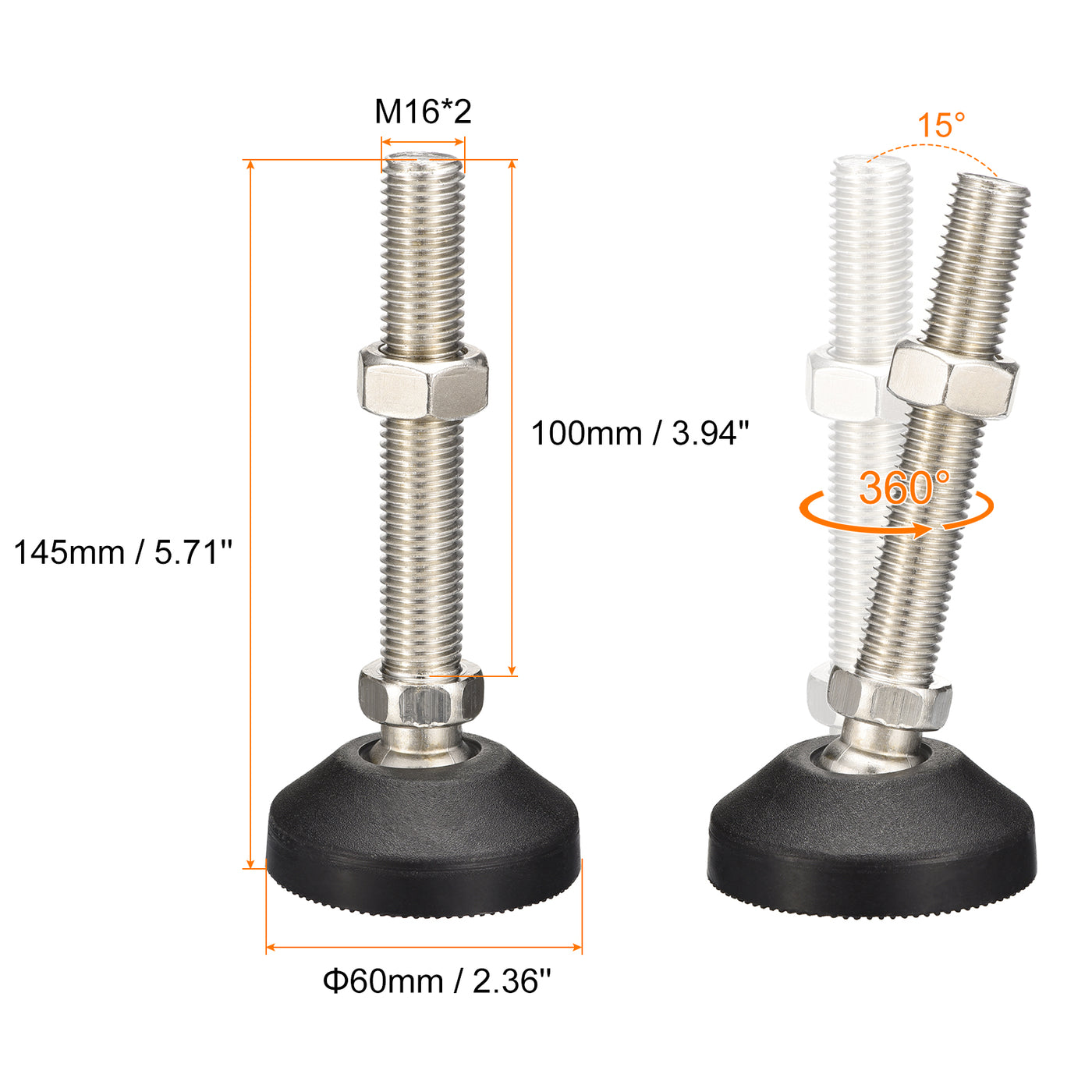 uxcell Uxcell Furniture Levelers, 1Pcs M16x100x60mm Nylon Universal Leveling Feet, Adjustable Swivel Table Feet for Furniture Workshop Machines Machinery Equipment