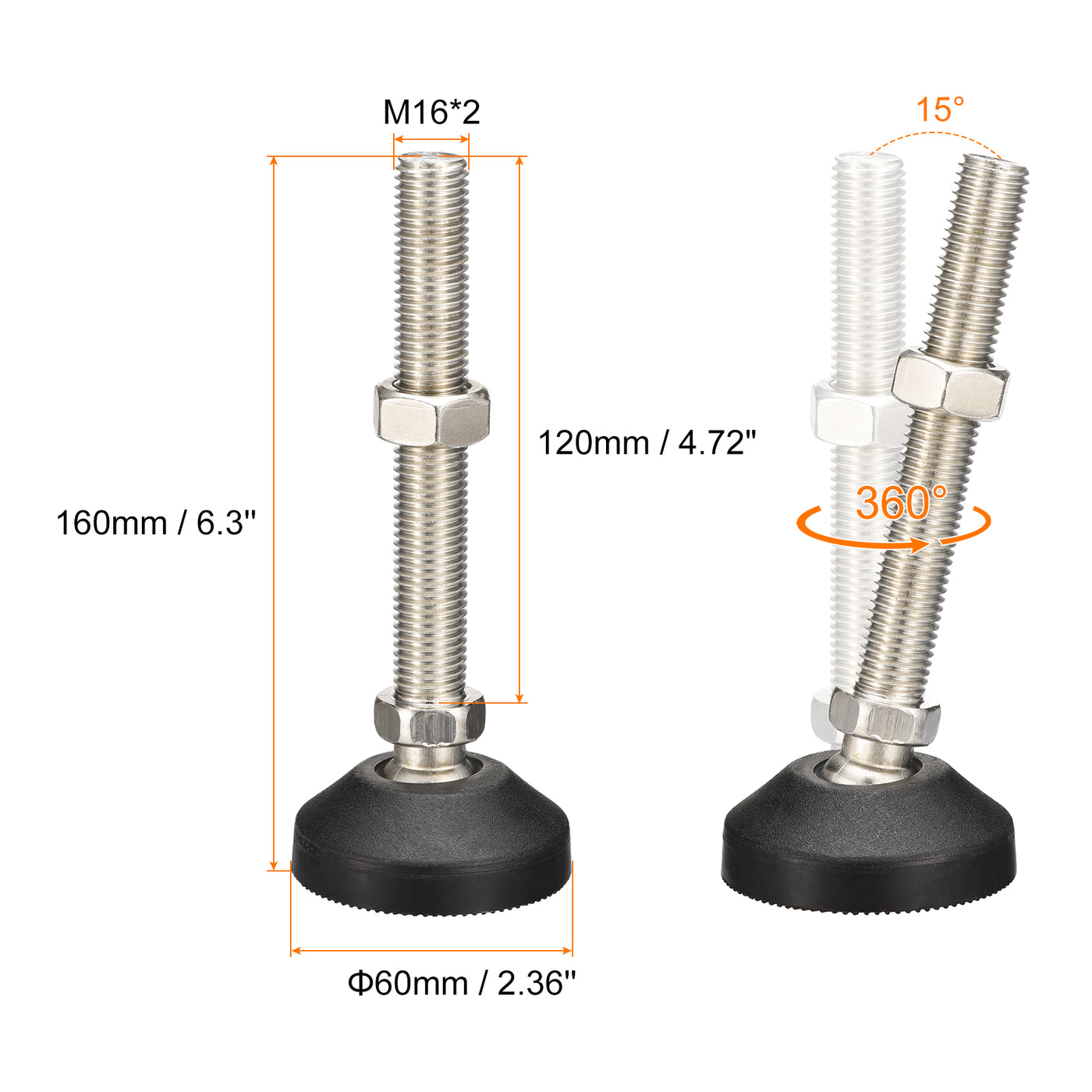 uxcell Uxcell Furniture Levelers, 1Pcs M16x120x60mm Nylon Universal Leveling Feet, Adjustable Swivel Table Feet for Furniture Workshop Machines Machinery Equipment