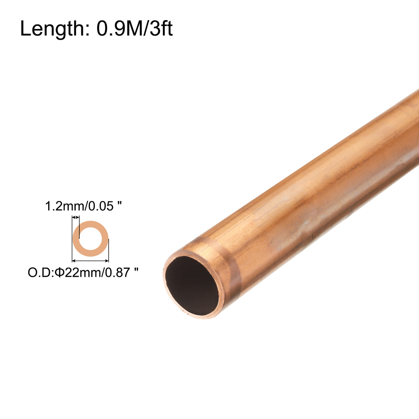 Harfington Copper Tube 7/8'' OD x 3Ft 3/64" T Refrigeration Flexible Pipe Seamless Hollow Metal Soft for Air Conditioners Refrigerators and Other Equipment