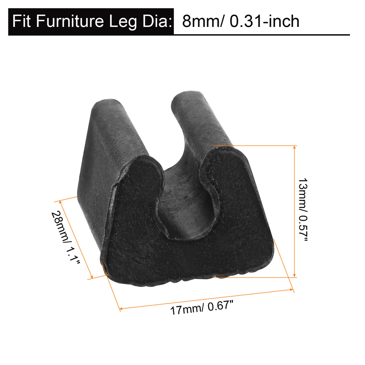 uxcell Uxcell 25Pcs Rectangle Shaped Non-Slip Chair Leg Tip 8mm Plastic Furniture Feet Black