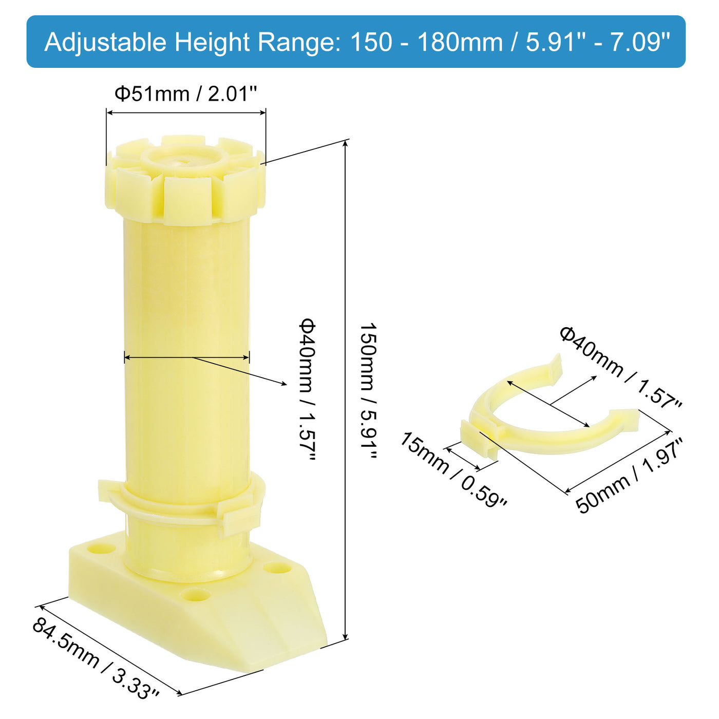 uxcell Uxcell Adjustable Legs, Furniture Leveling Foot,, Thin Legs Leveler Support Frame for Bed Sofa Coffee Table Bathroom Cabinet