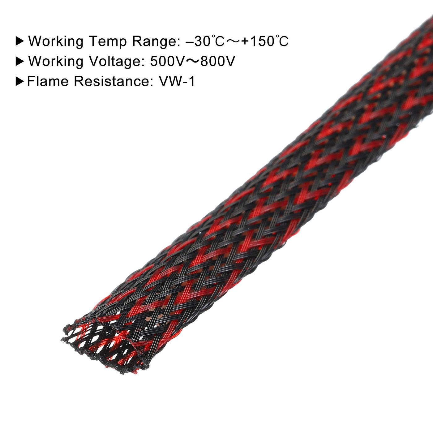 uxcell Uxcell Insulation Braid Sleeving, 16.4Ft-10mm High Temperature Sleeve Black Red