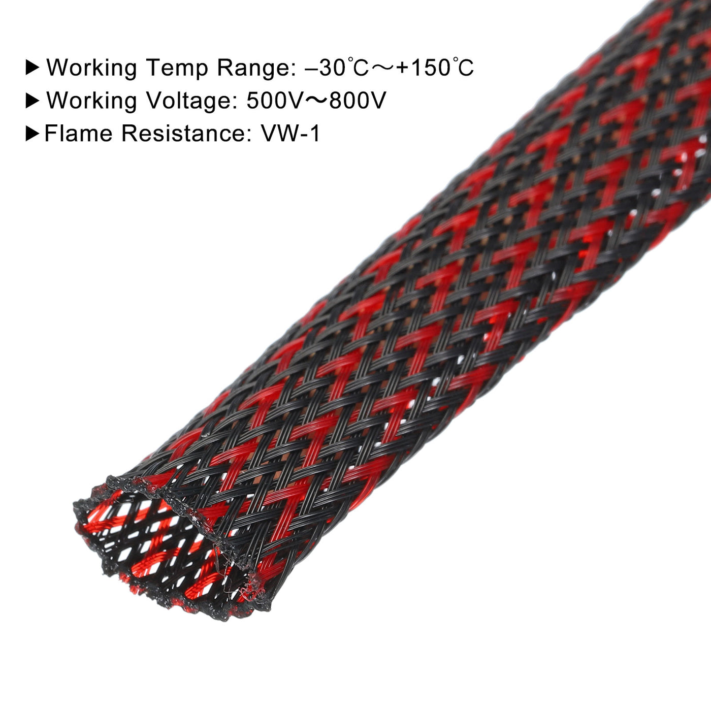 uxcell Uxcell Insulation Braid Sleeving, 9.84 Ft-19mm High Temperature Sleeve Black Red