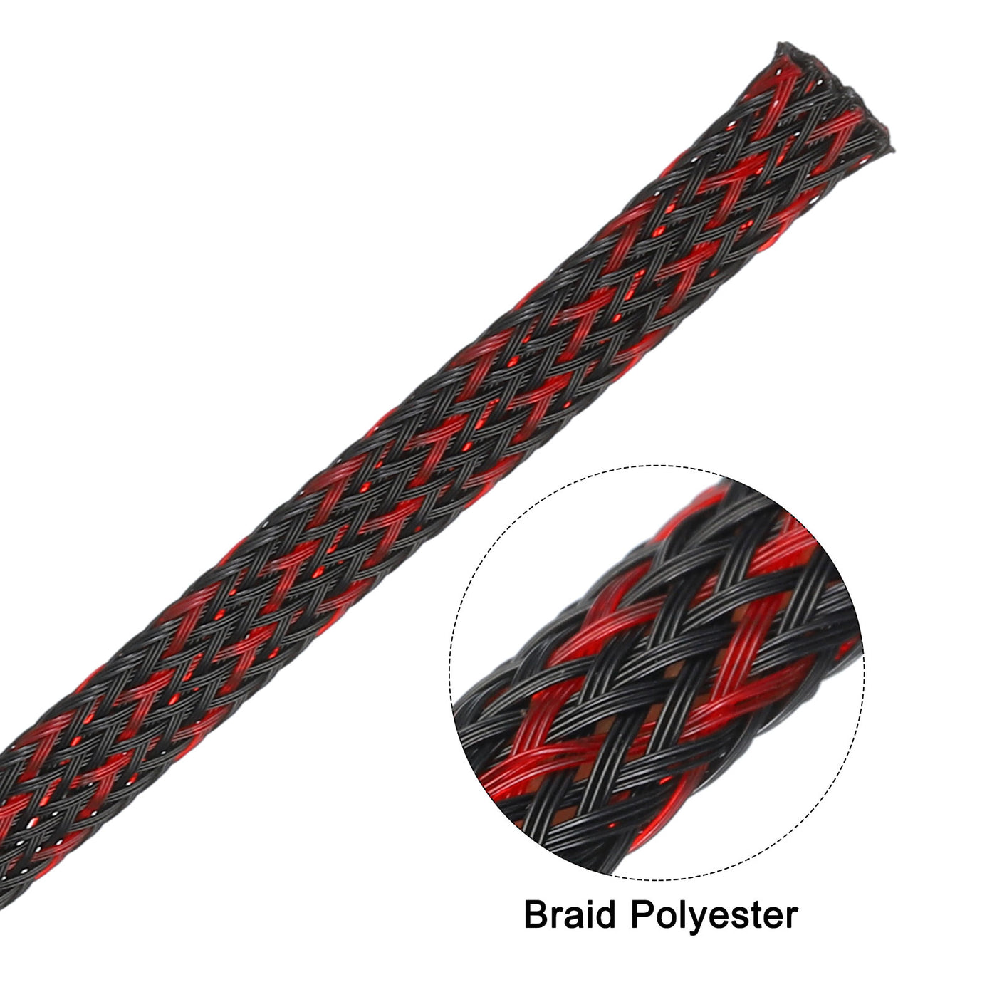 uxcell Uxcell Insulation Braid Sleeving, 16.4 Ft-6mm High Temperature Sleeve Black Red