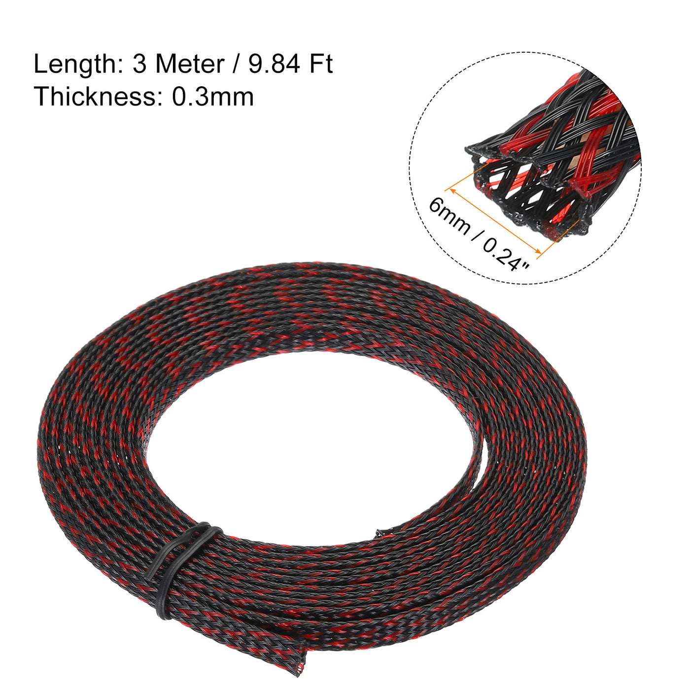uxcell Uxcell Insulation Braid Sleeving, 9.84 Ft-6mm High Temperature Sleeve Black Red