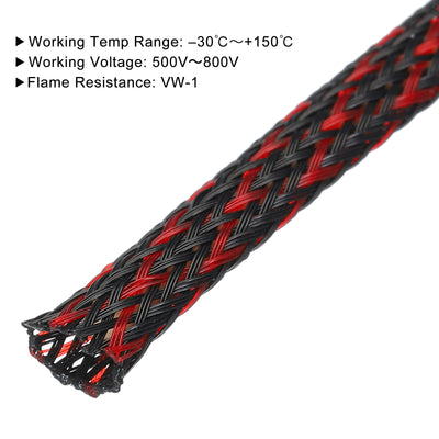 Harfington Uxcell Insulation Braid Sleeving, 9.84 Ft-6mm High Temperature Sleeve Black Red