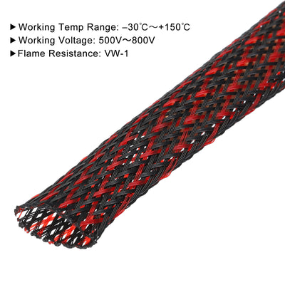 Harfington Uxcell Insulation Braid Sleeving, 9.84 Ft-12mm High Temperature Sleeve Black Red