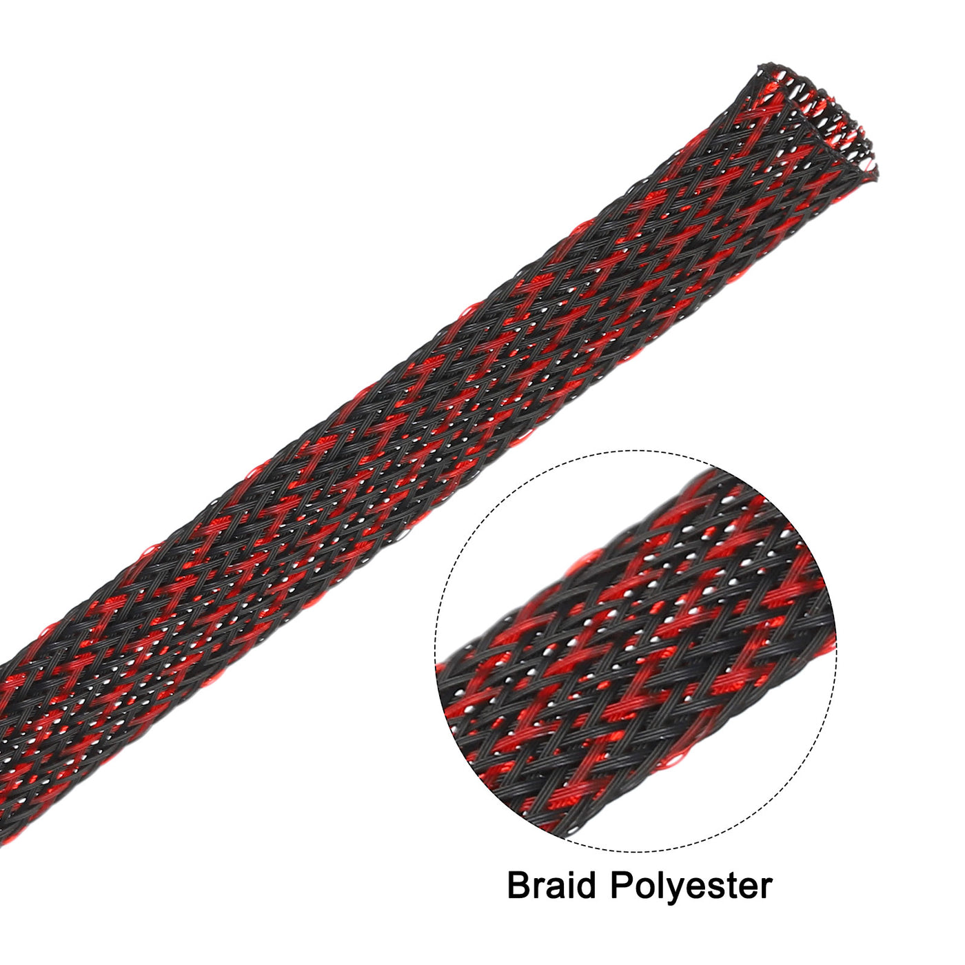 uxcell Uxcell Insulation Braid Sleeving, 9.84 Ft-12mm High Temperature Sleeve Black Red