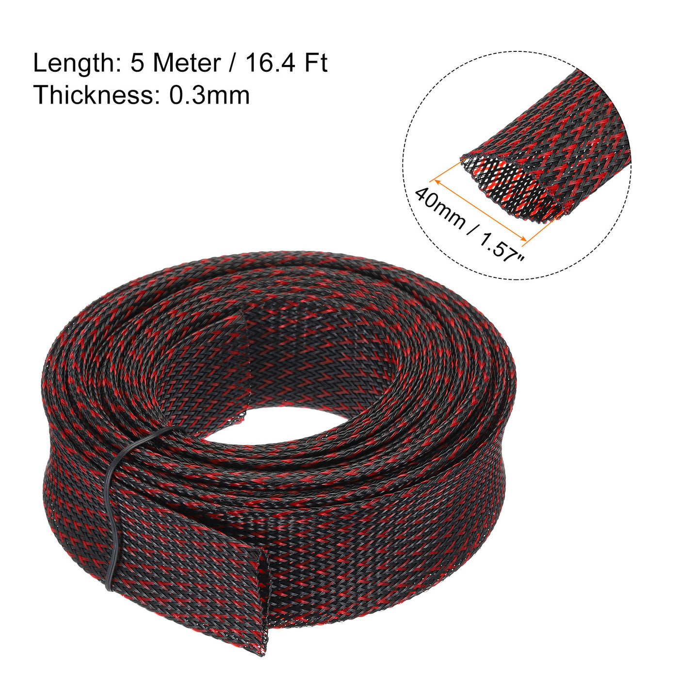 uxcell Uxcell Insulation Braid Sleeving, 16.4 Ft-40mm High Temperature Sleeve Black Red