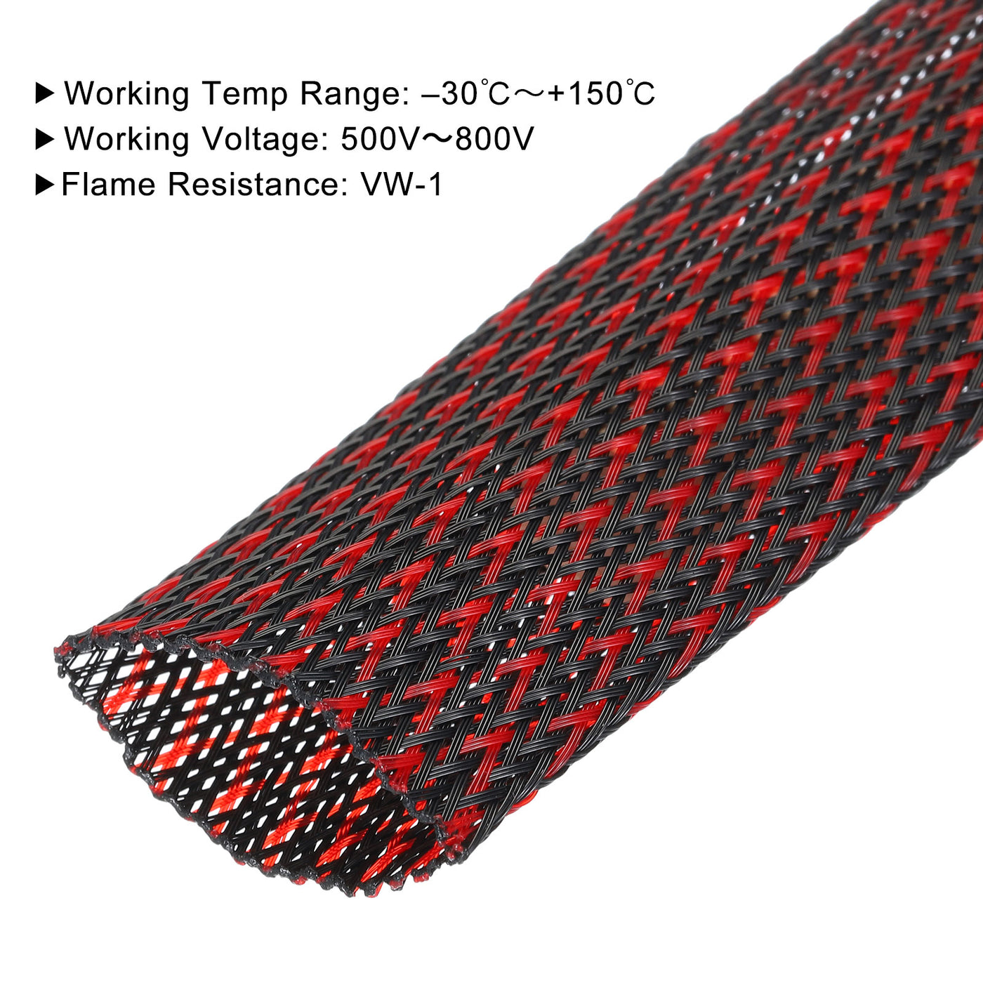 uxcell Uxcell Insulation Braid Sleeving, 16.4 Ft-40mm High Temperature Sleeve Black Red