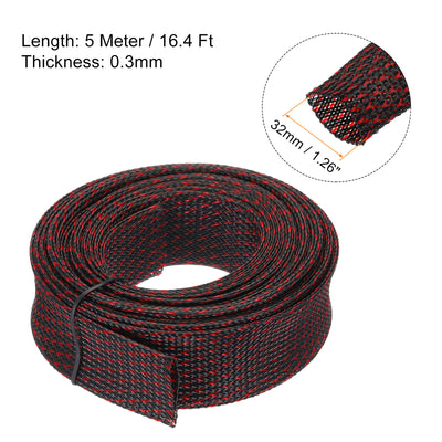 Harfington Uxcell Insulation Braid Sleeving, 16.4 Ft-32mm High Temperature Sleeve Black Red