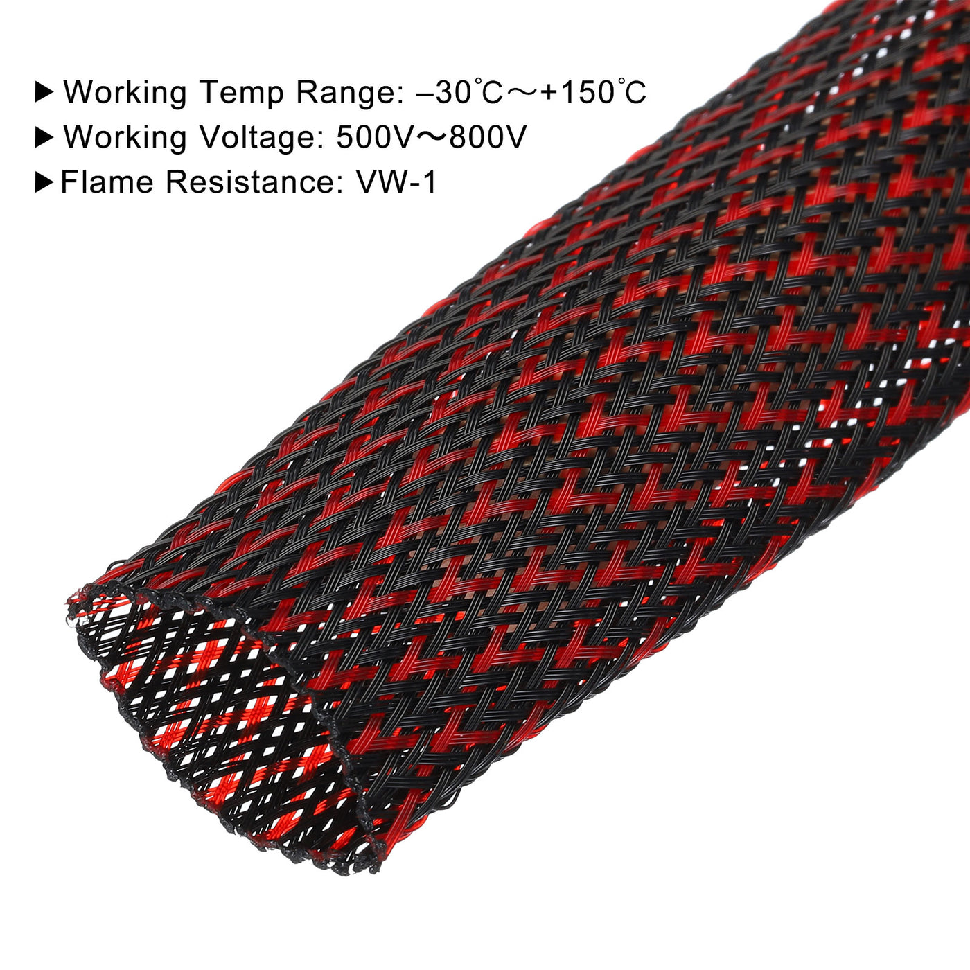 uxcell Uxcell Insulation Braid Sleeving, 16.4 Ft-32mm High Temperature Sleeve Black Red