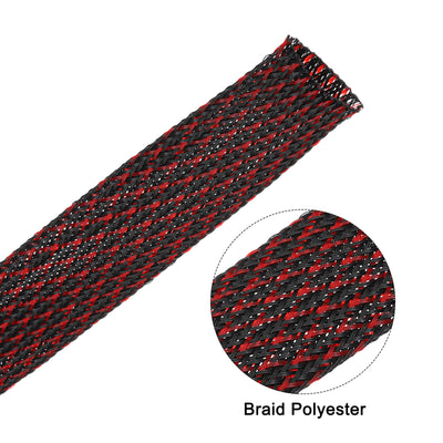 Harfington Uxcell Insulation Braid Sleeving, 16.4 Ft-32mm High Temperature Sleeve Black Red