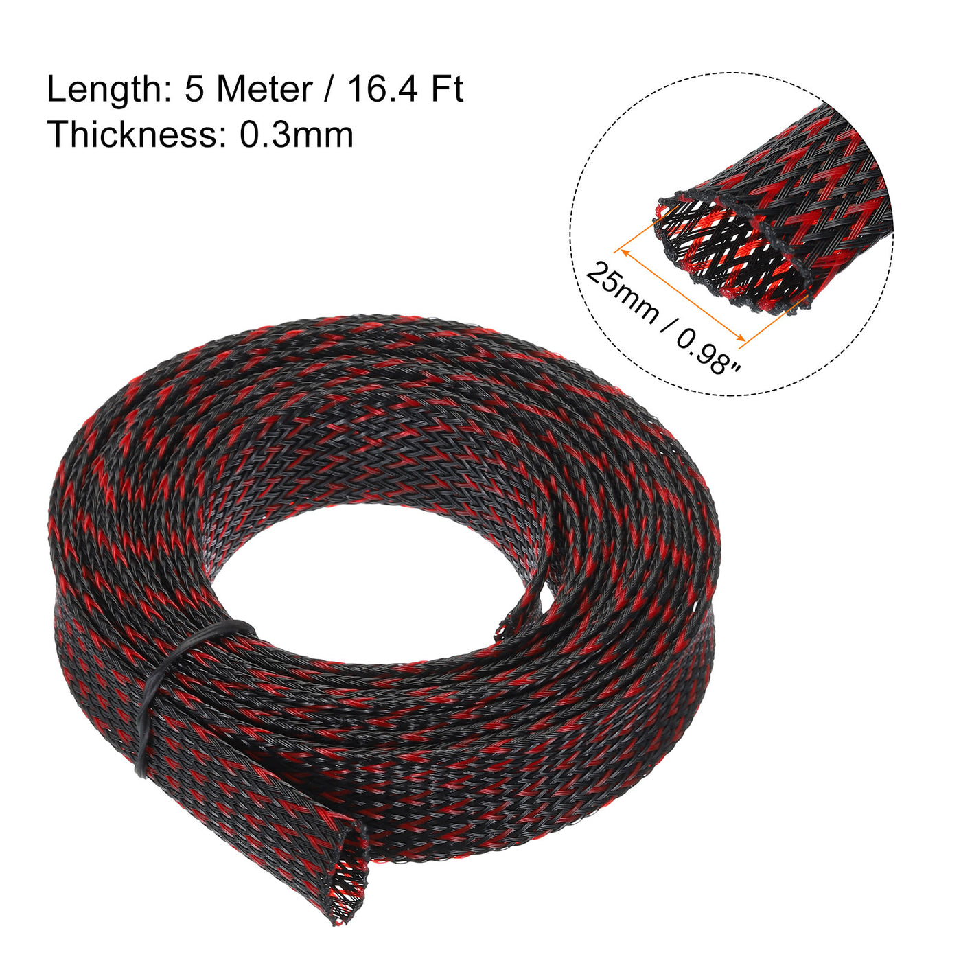 uxcell Uxcell Insulation Braid Sleeving, 16.4 Ft-25mm High Temperature Sleeve Black Red