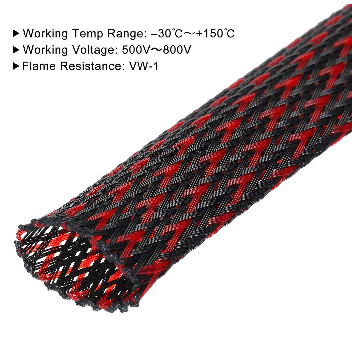 uxcell Uxcell Insulation Braid Sleeving, 16.4 Ft-25mm High Temperature Sleeve Black Red