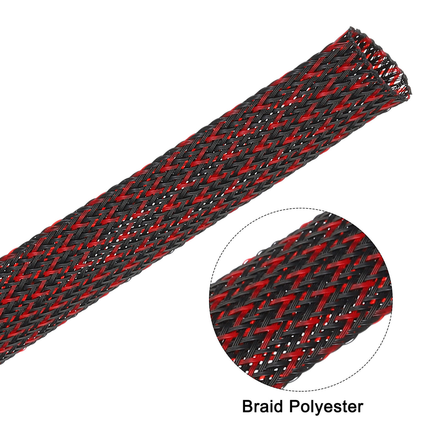 uxcell Uxcell Insulation Braid Sleeving, 9.84 Ft-25mm High Temperature Sleeve Black Red