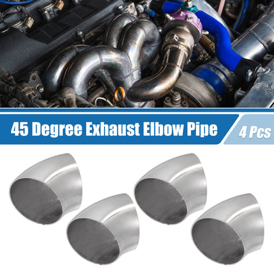 Harfington 45 Degree Steel Exhaust Elbow Pipe Bend Tube Durable Modified Exhaust Elbow Pipe SS304 Stainless Steel Silver Tone (Set of 4)