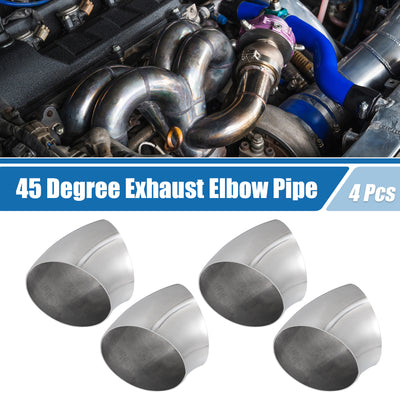Harfington 45 Degree Steel Exhaust Elbow Pipe Bend Tube Durable Modified Exhaust Elbow Pipe SS304 Stainless Steel Silver Tone (Set of 4)