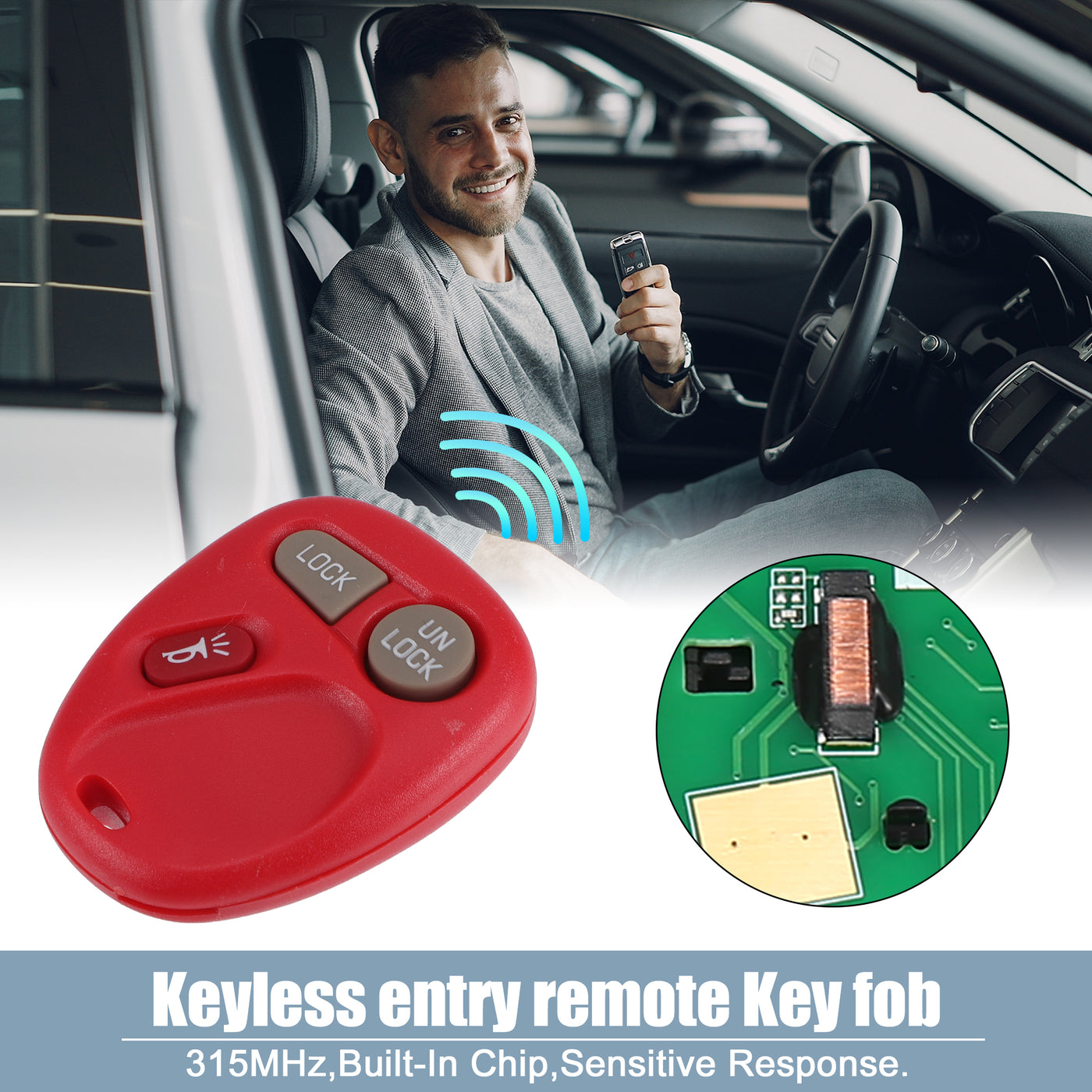 X AUTOHAUX 315MHz KOBLEAR1XT Replacement Keyless Entry Remote Key Fob for Chevrolet Silverado for GMC Sierra 1500 2500 3500 01-02 for Chevrolet Suburban 1500 2500 2001-2002 3 Buttons Key