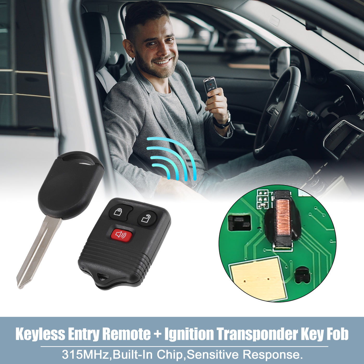 X AUTOHAUX CWTWB1U345 315MHz Keyless Entry Remote Ignition Transponder Key Fob 3 Buttons for Ford F-150 F-250 F-350 2004-2010 for Ford E-150 E-250 2008-2014