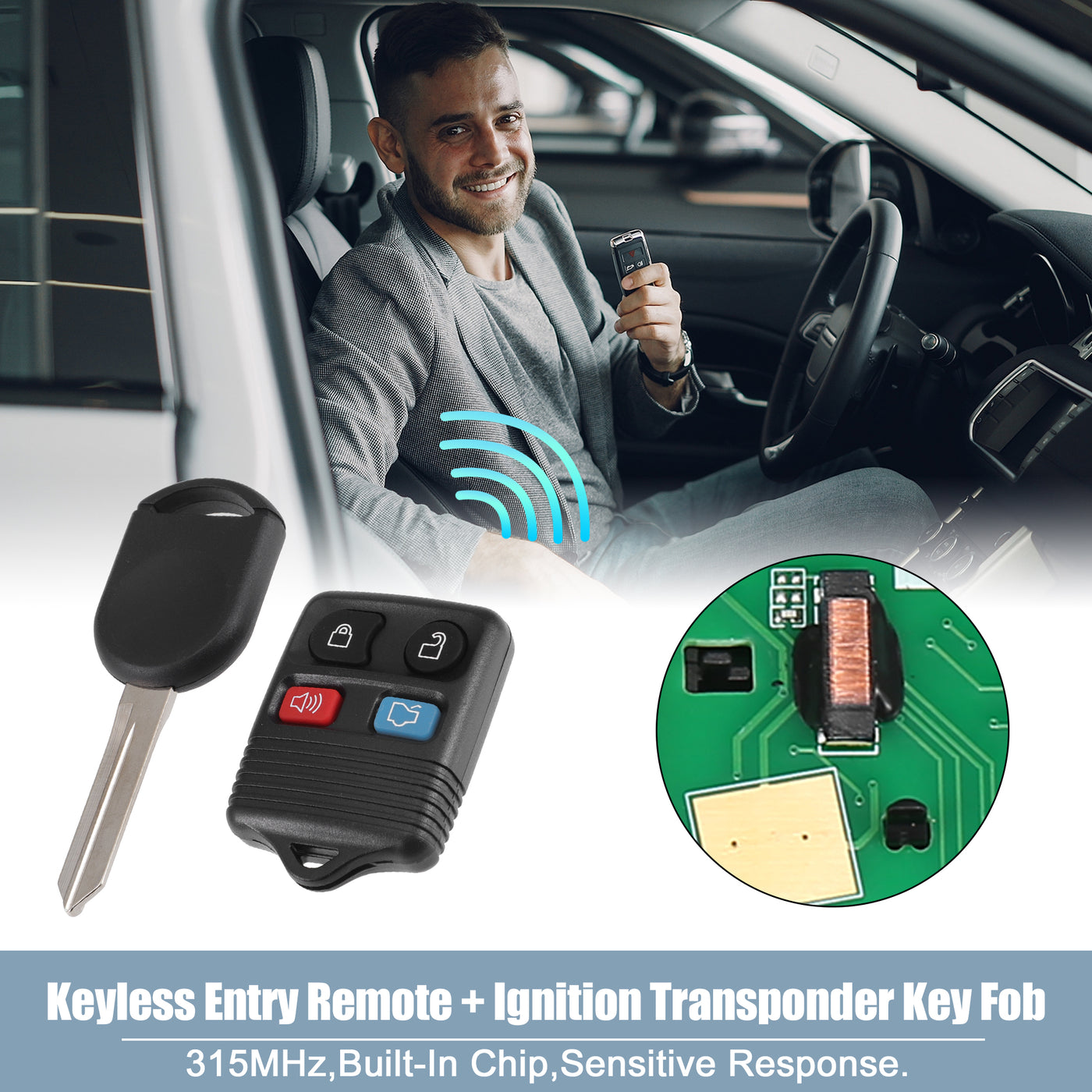 X AUTOHAUX CWTWB1U345 315MHz Keyless Entry Remote Ignition Transponder Key Fob for Ford Explorer 2002-2010 for Ford Expedition 2003-2011 for Ford Focus 2006-2010 4 Buttons