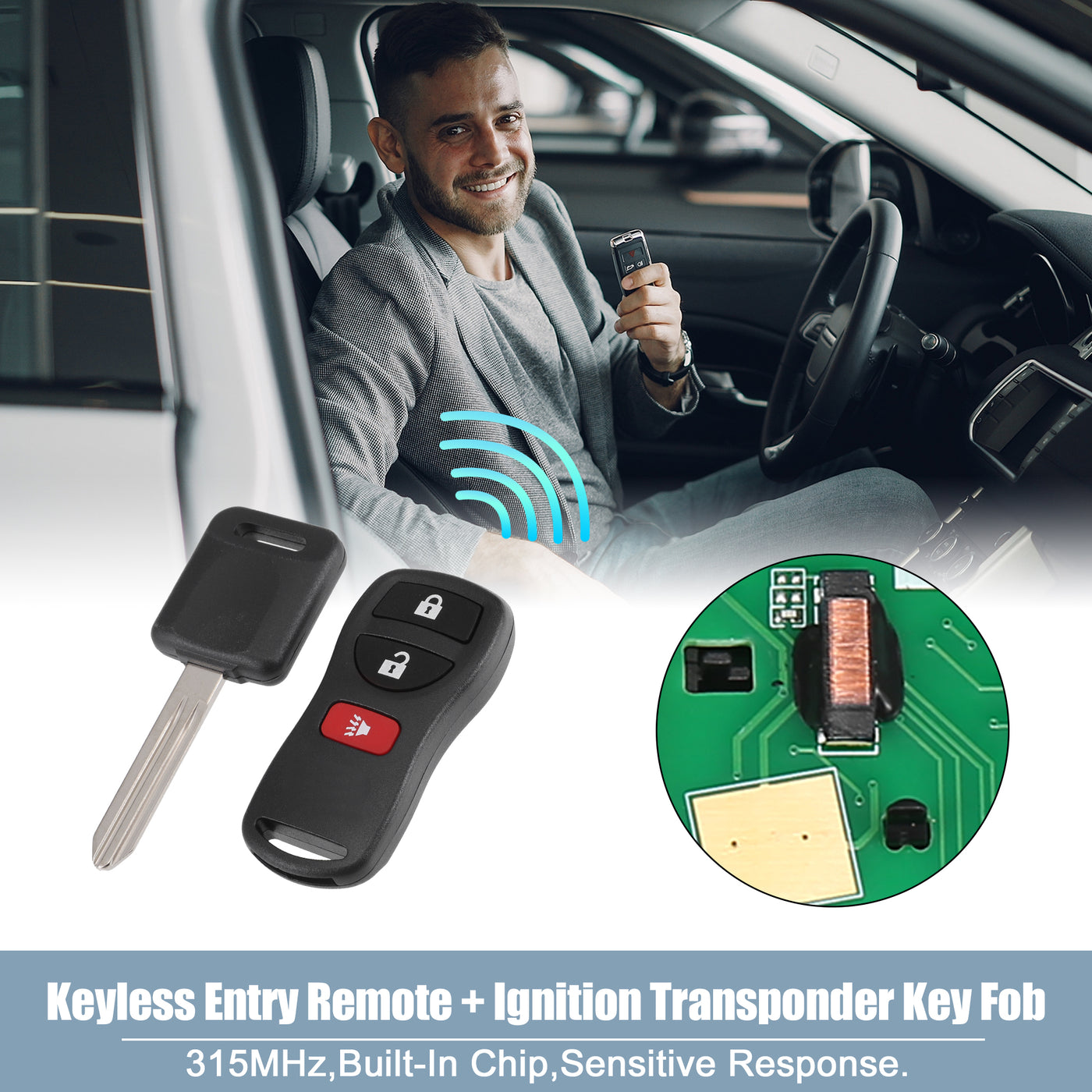 X AUTOHAUX KBRASTU15 315MHz Keyless Entry Remote Ignition Transponder Key Fob for Nissan Pathfinder 2005-2012 for Nissan NV1500 NV2500 NV3 500 2012-2021 3 Buttons