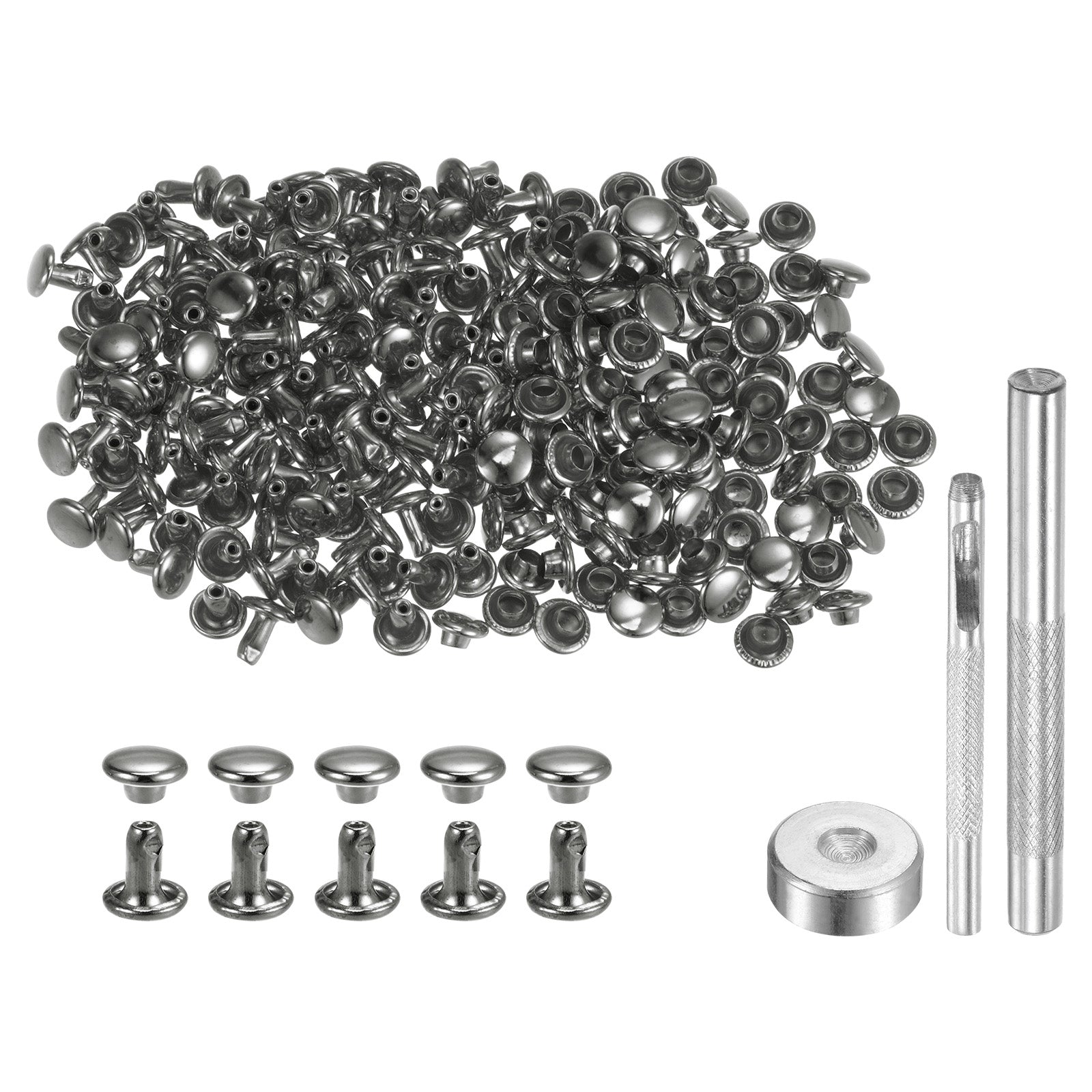 200 Sets Leather Rivets 6 x 6mm Metal Double Cap Rivet Snaps Studs ...