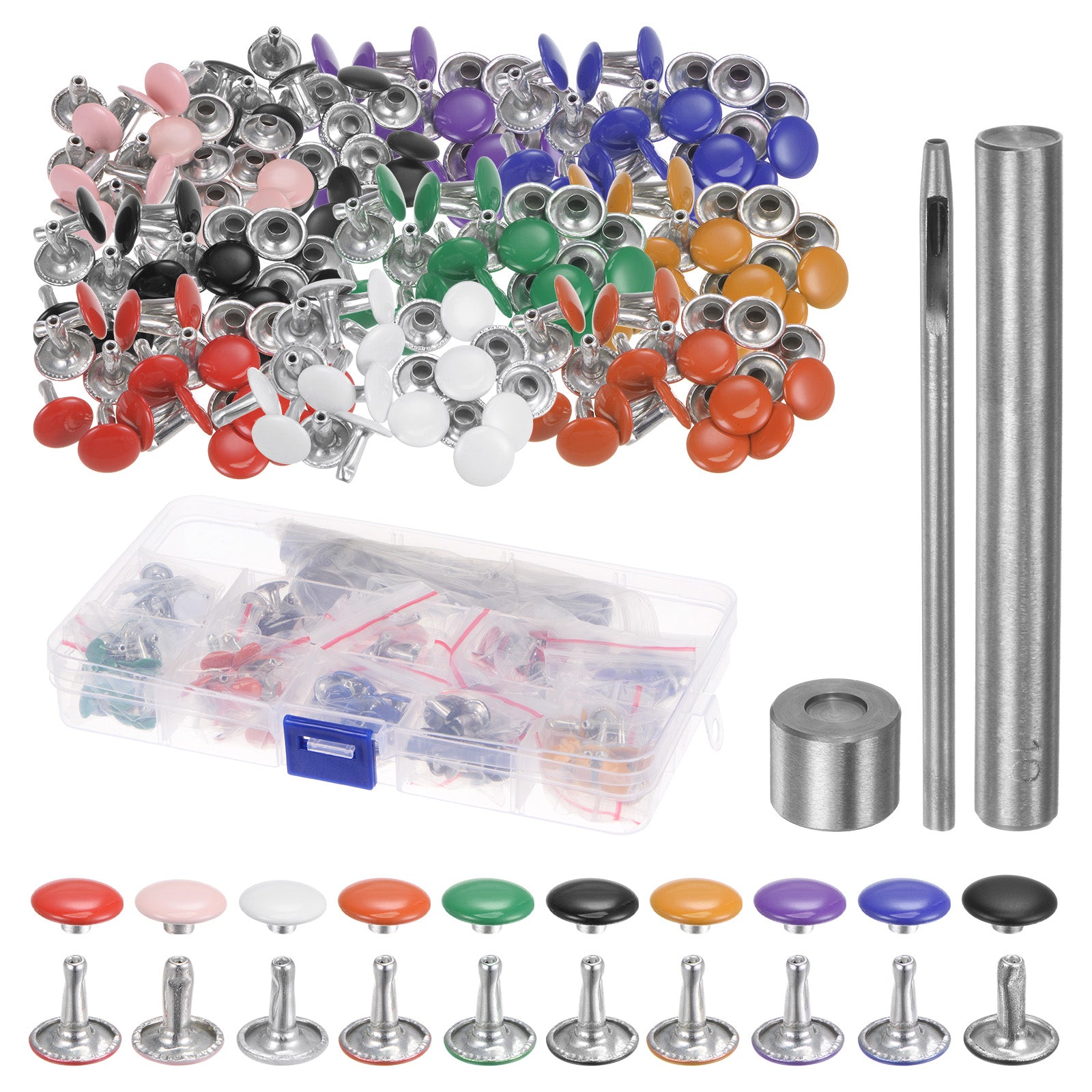 600 Sets Leather Rivets 10 x 10mm Metal Snaps Studs 10 Colors | Harfington