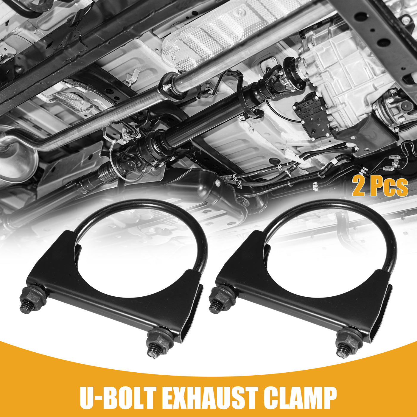 Partuto 2 Pcs Universal U-Bolt Exhaust Clamp - Car Muffer Clamps Exhaust - Stainless Steel Black
