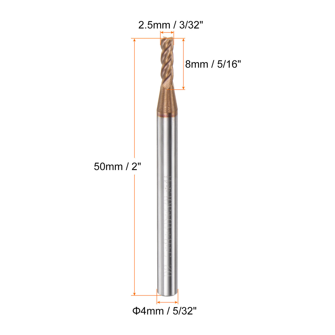 Harfington 2.5mm x 8mm x 4mm x 50mm AlTiN Coated Carbide 4 Flutes Square End Mill Cutter