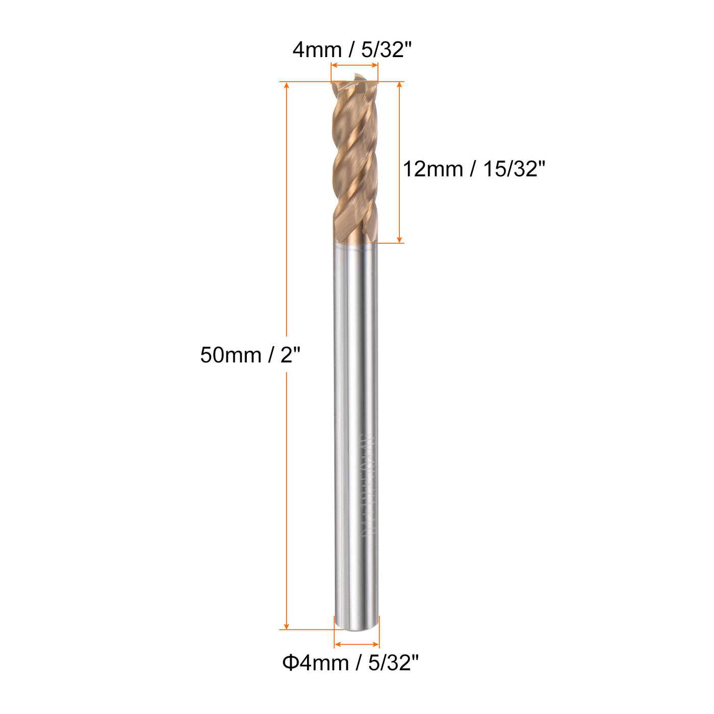 Harfington 4mm x 12mm x 4mm x 50mm AlTiN Coated Carbide 4 Flutes Square End Mill Cutter