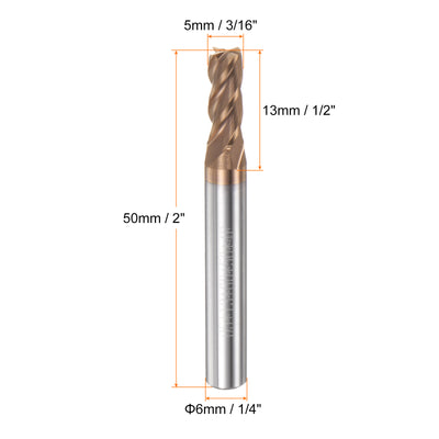 Harfington 5mm x 13mm x 6mm x 50mm AlTiN Coated Carbide 4 Flutes Square End Mill Cutter
