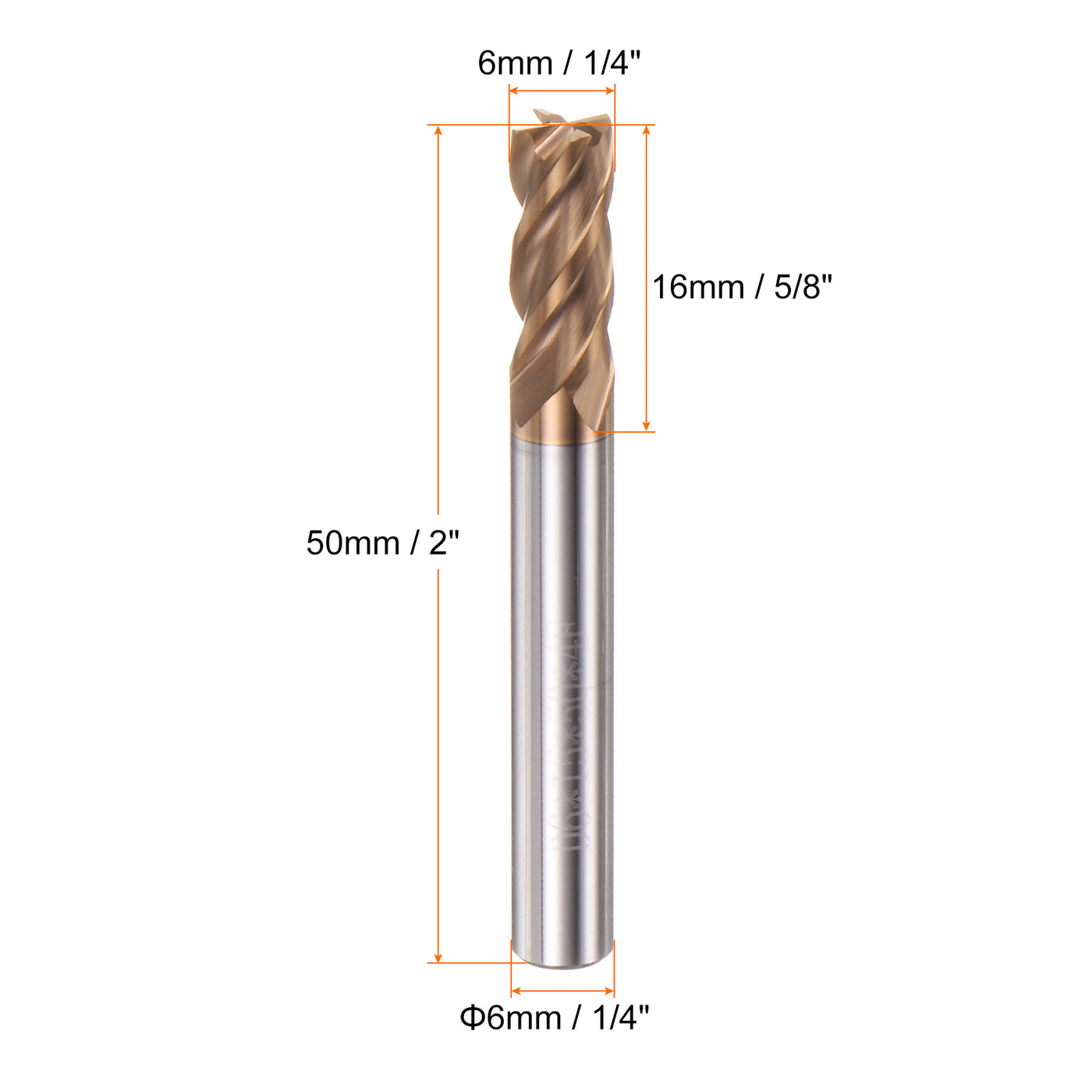 Harfington 6mm x 16mm x 6mm x 50mm AlTiN Coated Carbide 4 Flutes Square End Mill Cutter