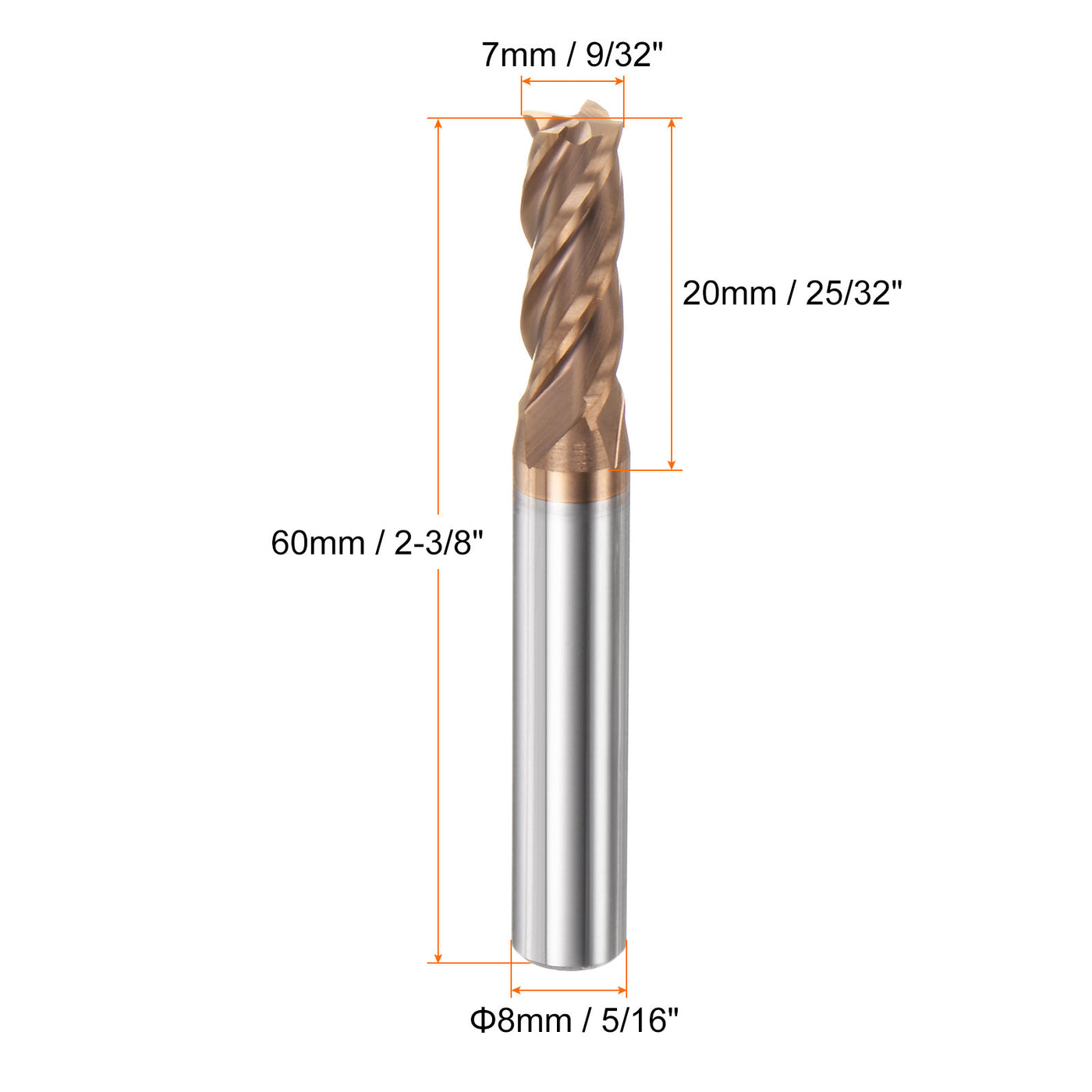 Harfington 7mm x 20mm x 8mm x 60mm AlTiN Coated Carbide 4 Flutes Square End Mill Cutter