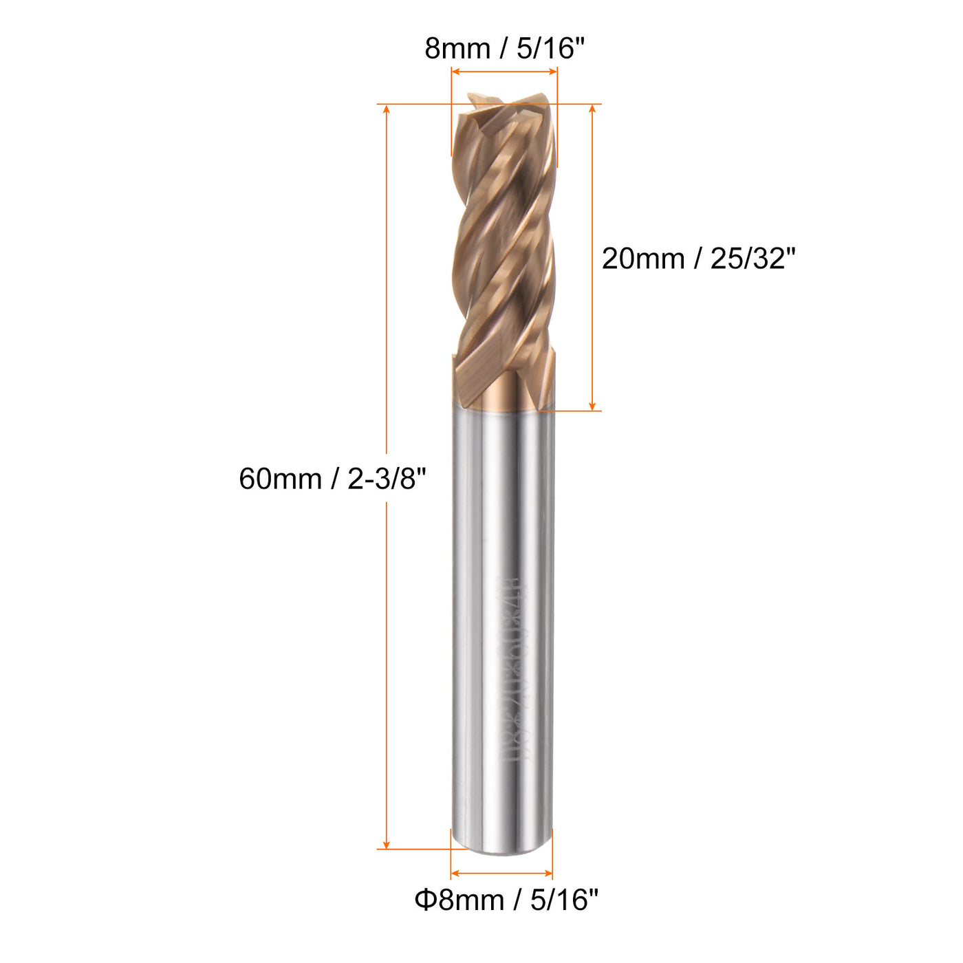 Harfington 8mm x 20mm x 8mm x 60mm AlTiN Coated Carbide 4 Flutes Square End Mill Cutter
